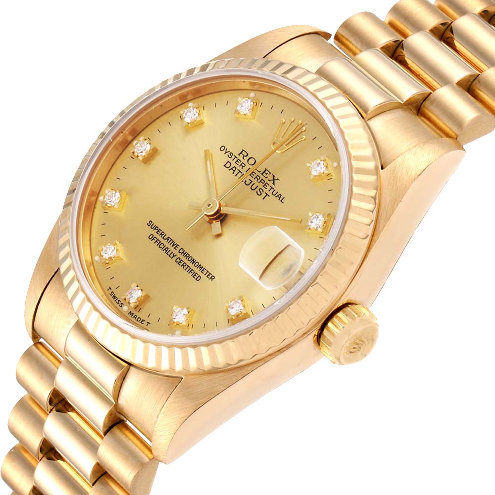 

Rolex Champagne Diamonds 18K Yellow Gold President Datejust 68278 Women's Wristwatch 31 MM