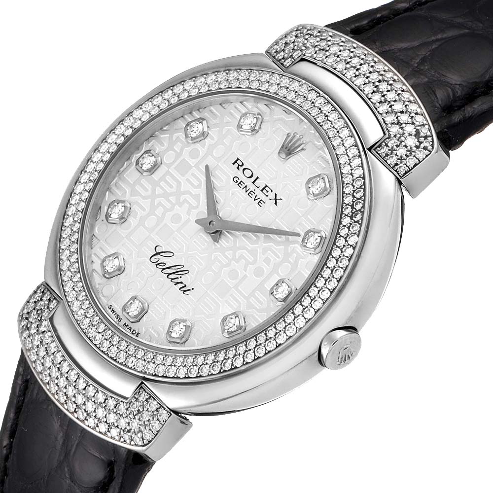 

Rolex Silver Diamonds 18K White Gold Cellini Cellissima 6683 Women's Wristwatch 33 MM