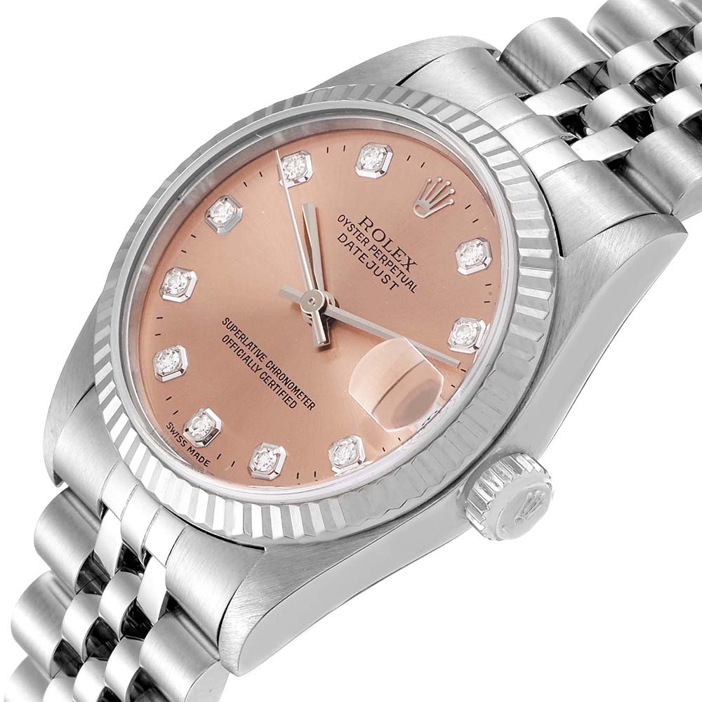 

Rolex Salmon Diamonds 18K White Gold And Stainless Steel Datejust 78274 Women's Wristwatch 31 MM, Pink