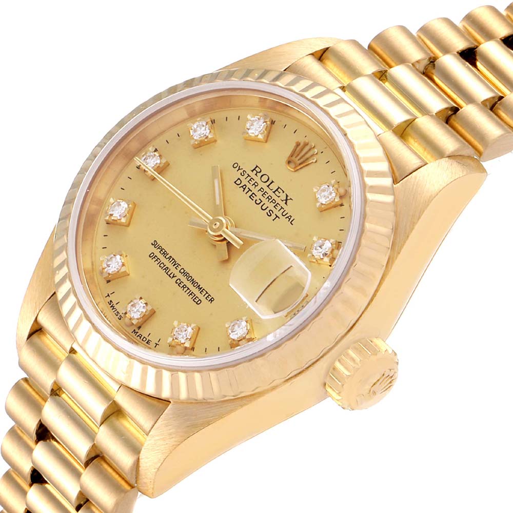 

Rolex Champagne Diamonds 18K Yellow Gold President Datejust 69178 Automatic Women's Wristwatch 26 MM