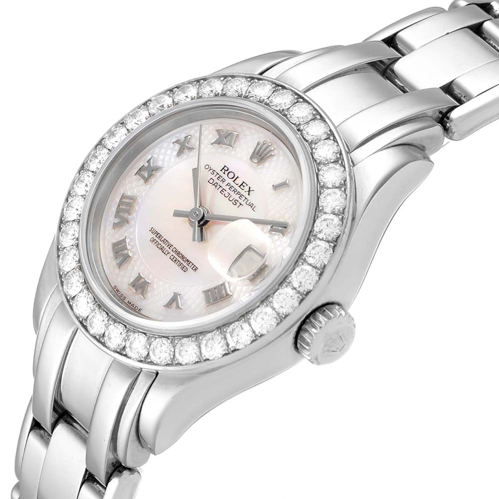 

Rolex MOP Diamonds White Gold Pearlmaster 80299 Women's Wristwatch 29 MM