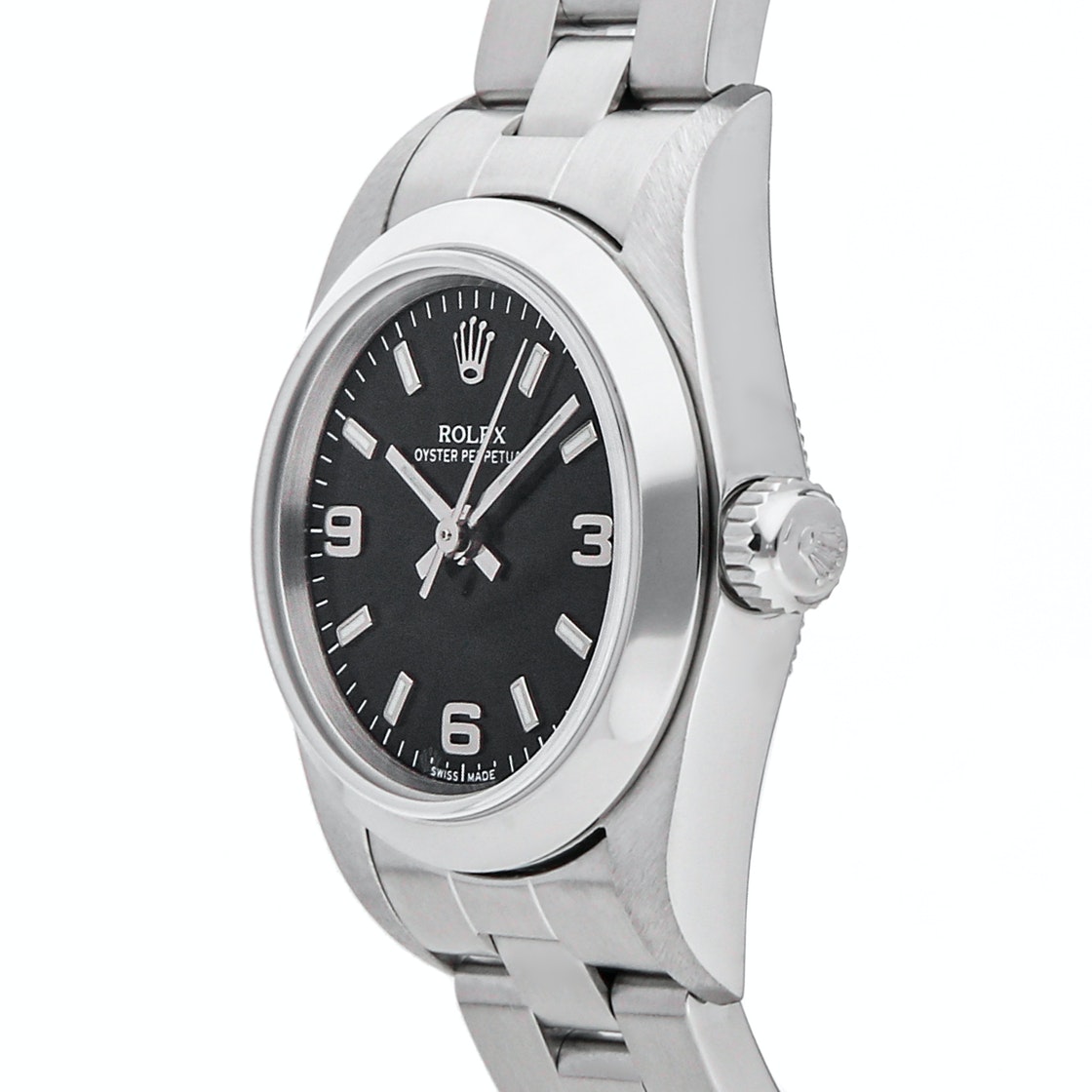 

Rolex Black Stainless Steel Oyster Perpetual 76080 Women's Wristwatch 26 MM