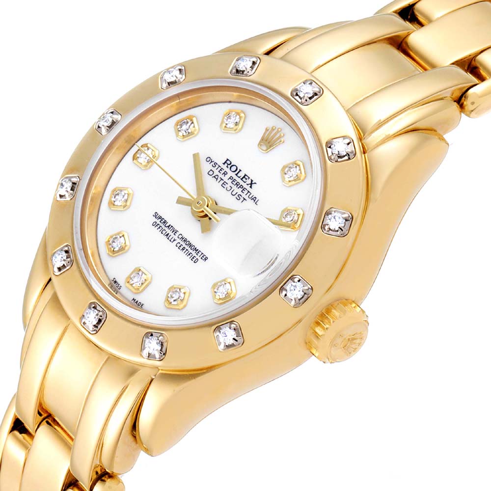 

Rolex White Diamonds 18K Yellow Gold Pearlmaster 69318 Women's Wristwatch 29 MM