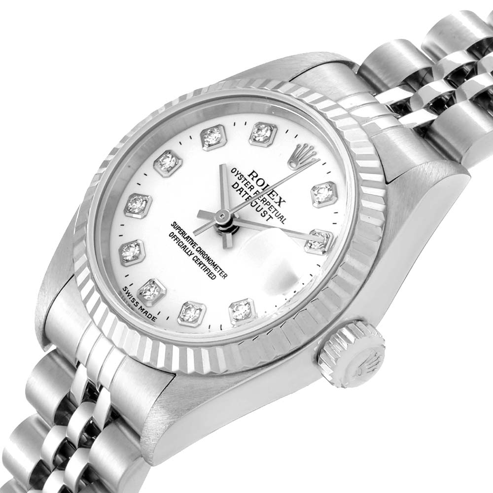 

Rolex White Diamonds 18K White Gold And Stainless Steel Datejust 79174 Women's Wristwatch 26 MM