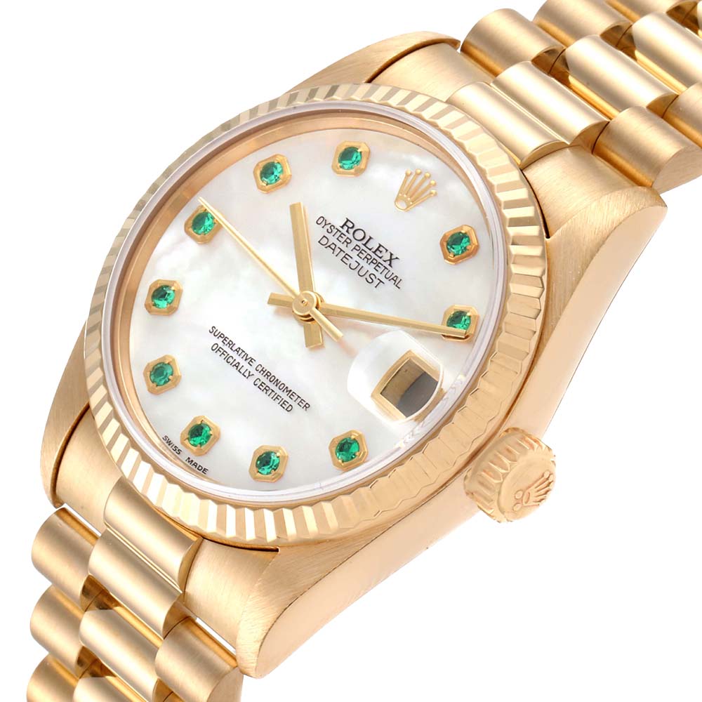 

Rolex MOP Emerald 18K Yellow Gold President 78278 Women's Wristwatch 36 MM, White