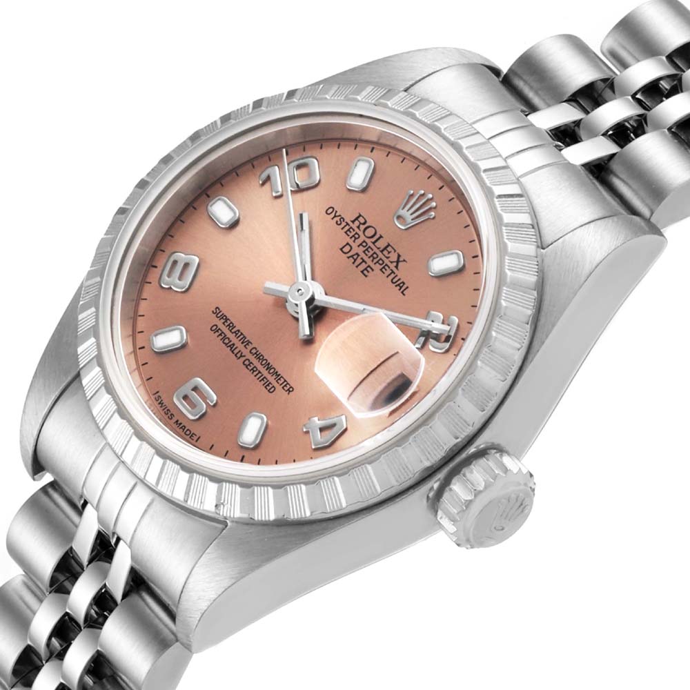 

Rolex Salmon Stainless Steel Oyster Perpetual Date 79240 Women's Wristwatch 26 MM, Pink