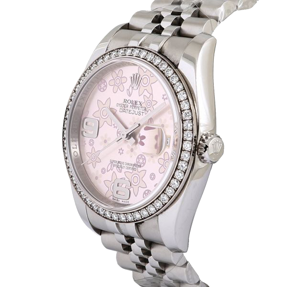 

Rolex Pink Diamonds Stainless Steel Datejust Women's Wristwatch 36 MM