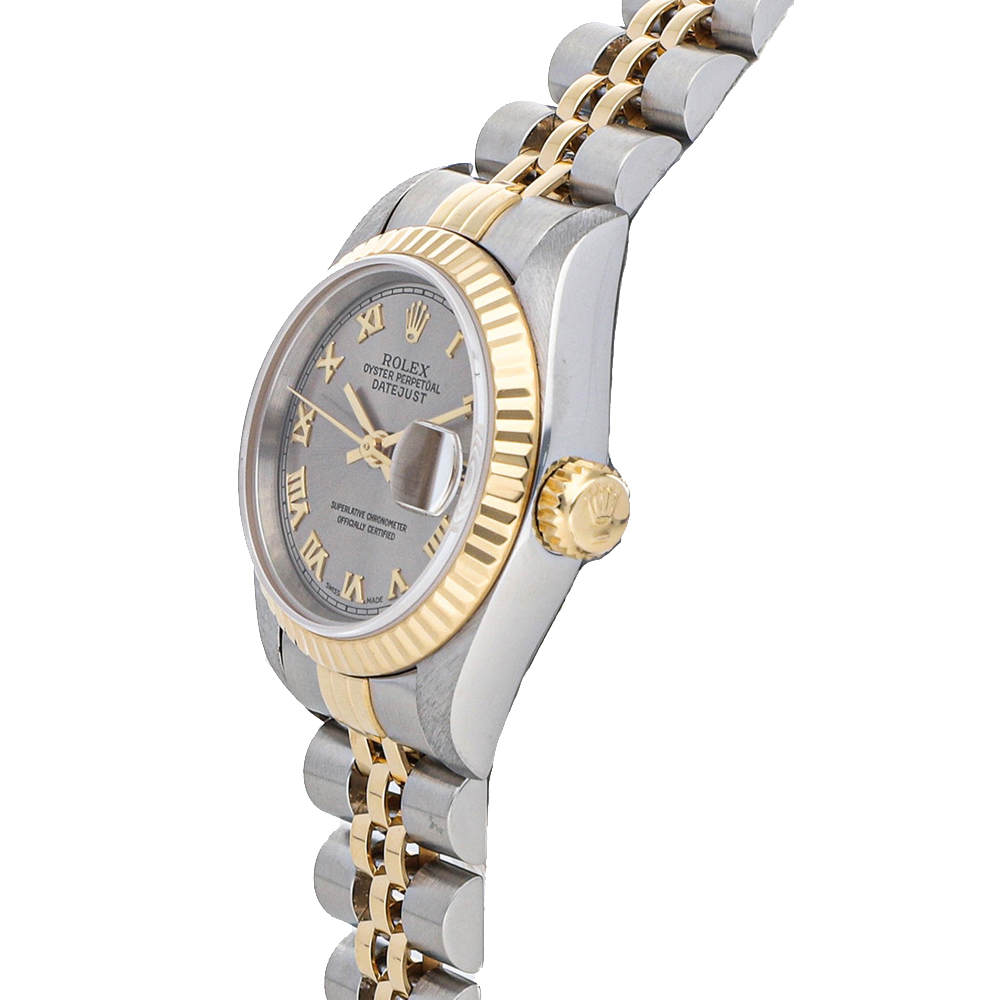 

Rolex Silver Diamonds 18K Yellow Gold And Stainless Steel Datejust 69173 Women's Wristwatch 26 MM