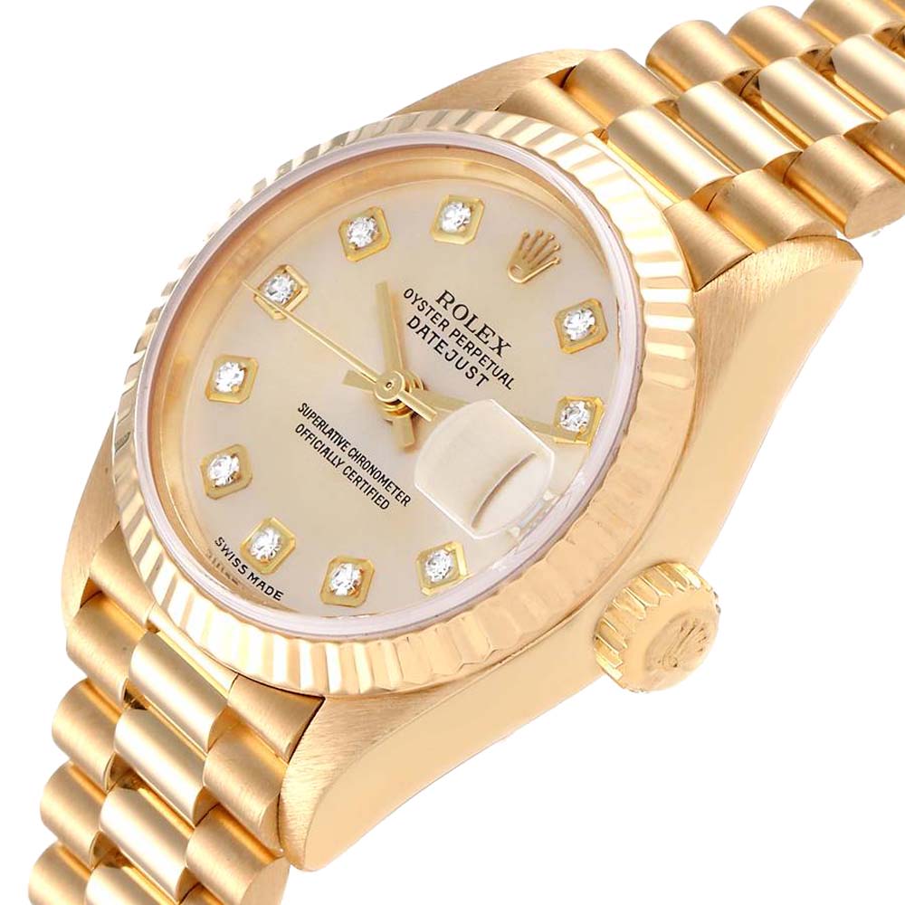 

Rolex Champagne Diamonds 18K Yellow Gold President Datejust 79178 Women's Wristwatch 26 MM