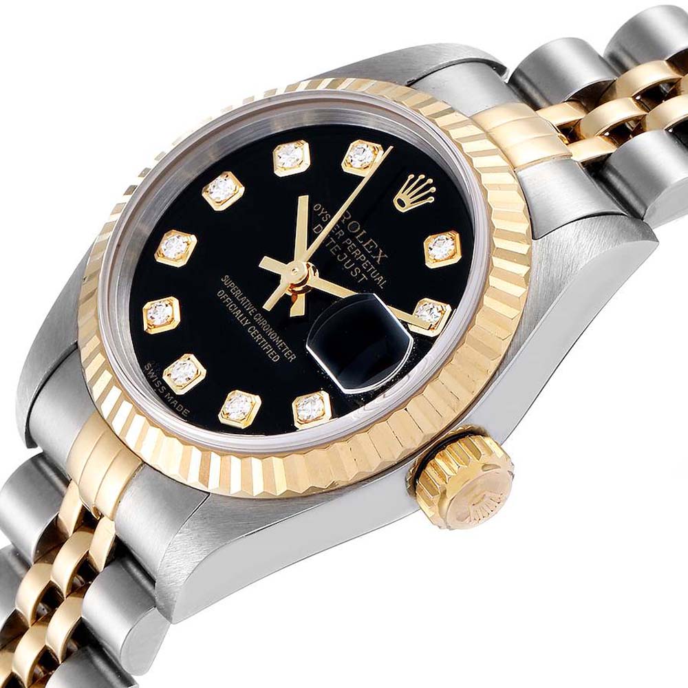 

Rolex Diamonds 18K Yellow Gold And Stainless Steel Datejust 79173 Women's Wristwatch 26 MM, Black