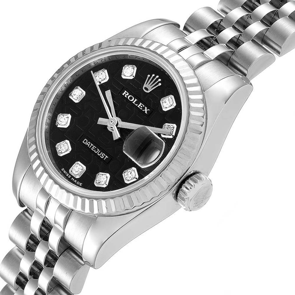 

Rolex Black Diamonds 18K White Gold And Stainless Steel Datejust 179174 Women's Wristwatch 26 MM