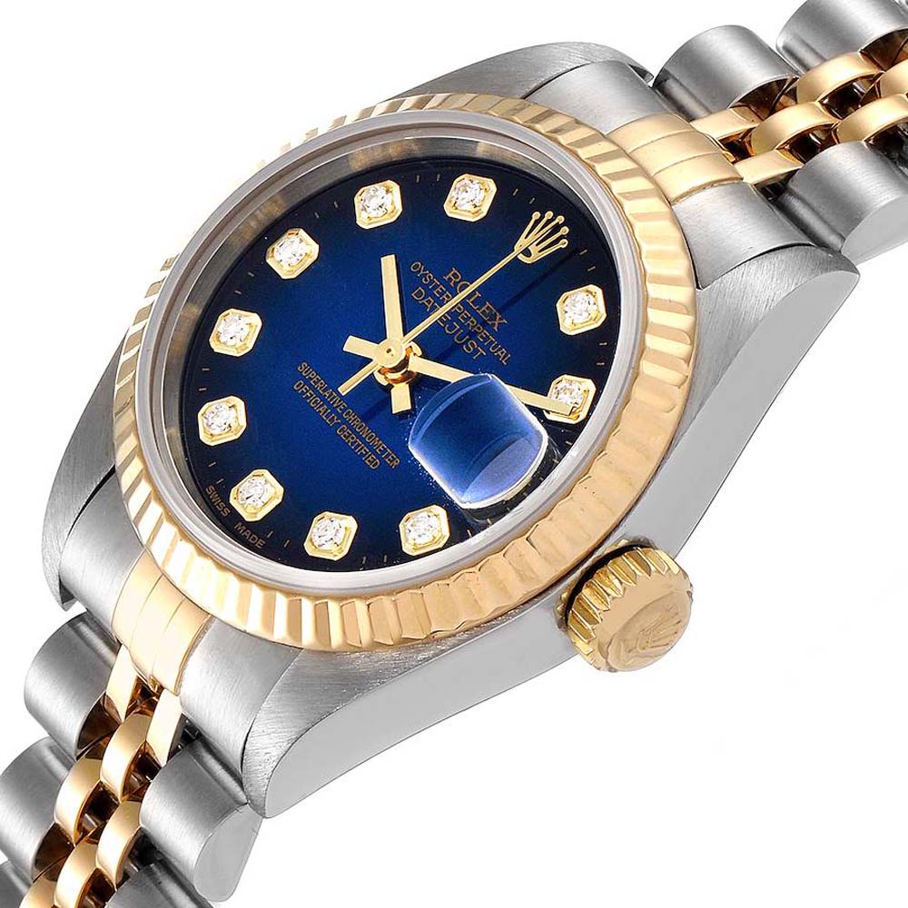 

Rolex Blue Diamonds 18K Yellow Gold And Stainless Steel Datejust 79173 Women's Wristwatch 26 MM