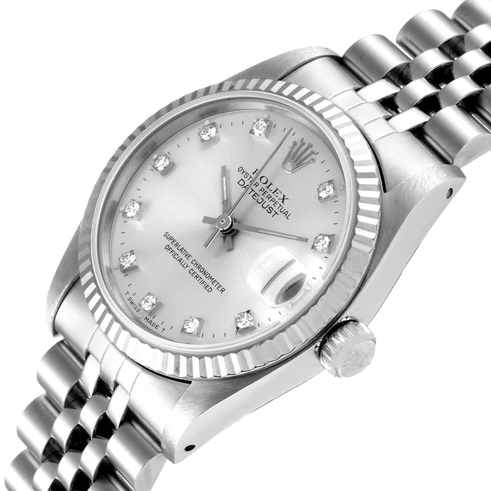 

Rolex Silver Diamonds 18K White Gold And Stainless Steel Datejust 68274 Women's Wristwatch 31 MM