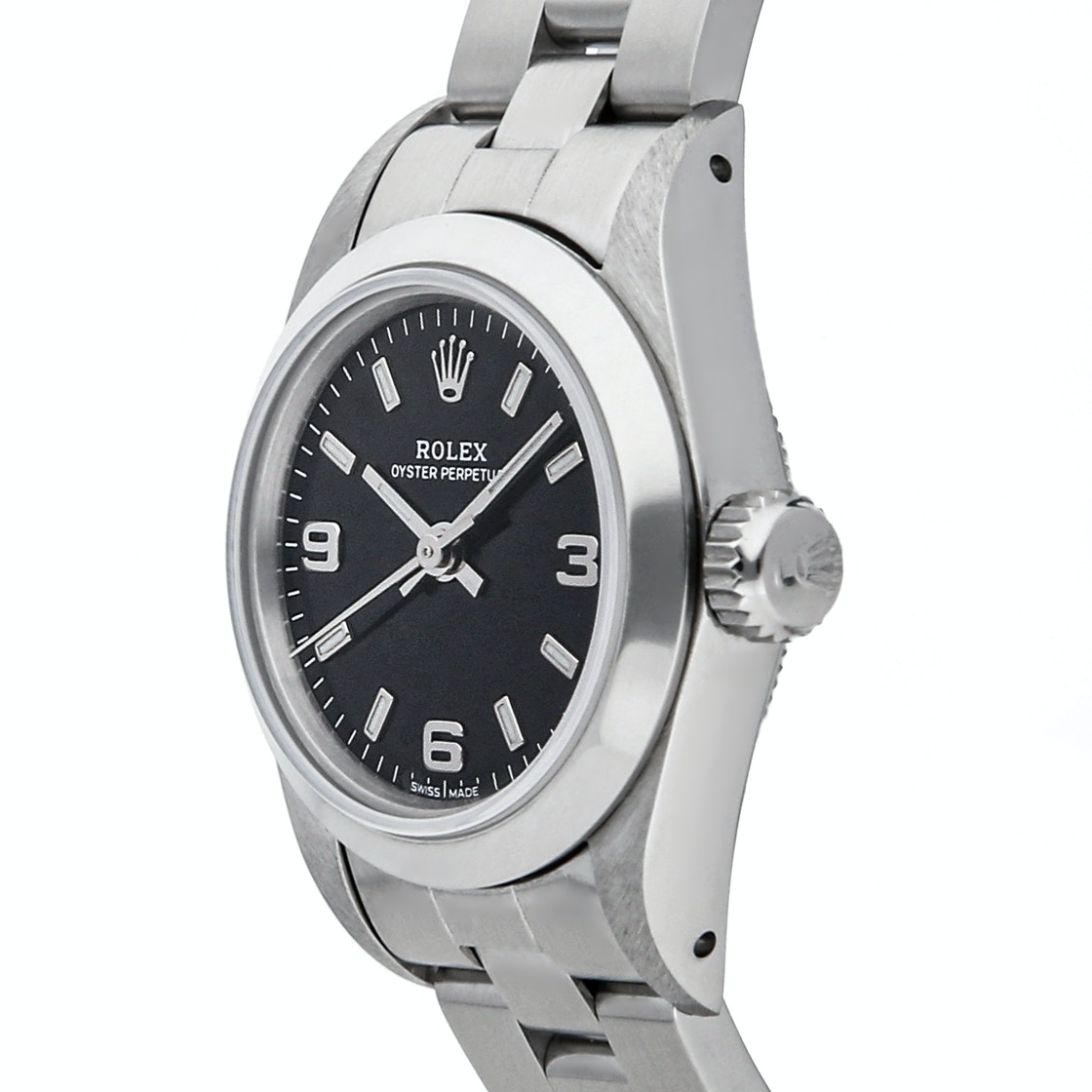 

Rolex Black Stainless Steel Oyster Perpetual 67180 Women's Wristwatch 24 MM