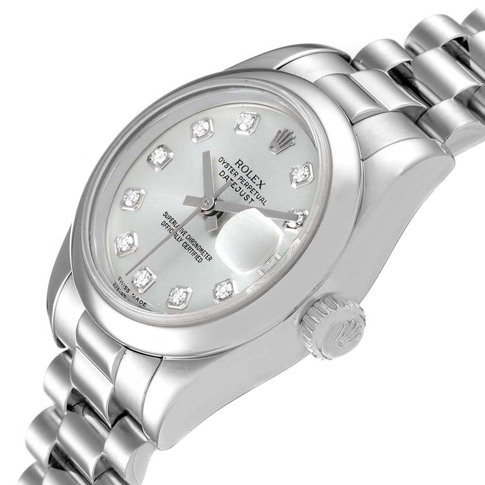 

Rolex Silver Diamonds Platinum President Datejust 179166 Women's Wristwatch 26 MM