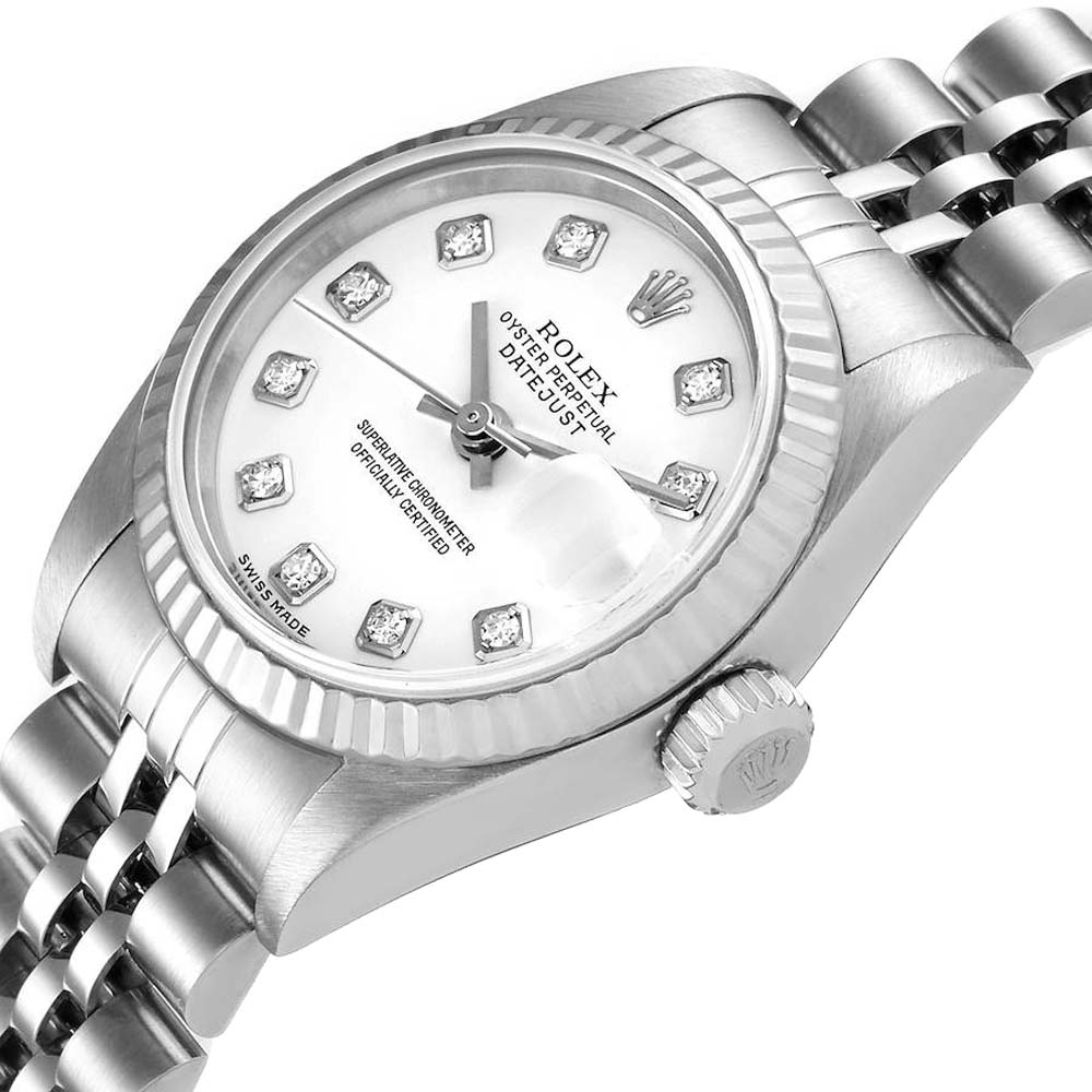 

Rolex White Diamonds 18K White Gold And Stainless Steel Datejust 79174 Women's Wristwatch 26 MM