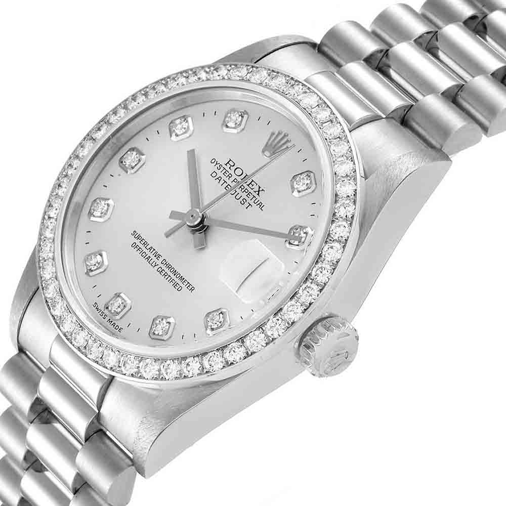 

Rolex Silver Diamonds Platinum President Datejust 78286 Women's Wristwatch 31 MM