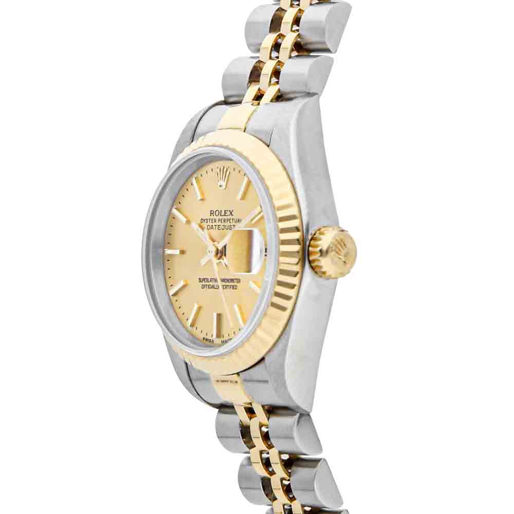 

Rolex Champagne 18K Yellow Gold And Stainless Steel Datejust 69173 Women's Wristwatch 26 MM