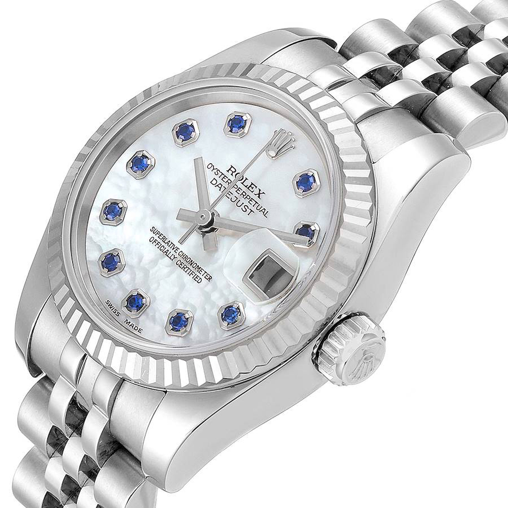 

Rolex MOP Saphire 18K White Gold And Stainless Steel Datejust 179174 Women's Wristwatch 26 MM