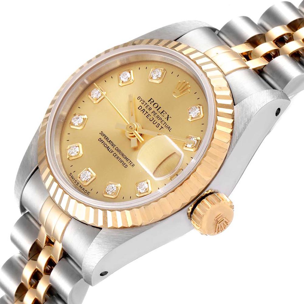 

Rolex Champagne Diamonds 18k Yellow Gold And Stainless Steel Datejust 69173 Women's Wristwatch 26 MM