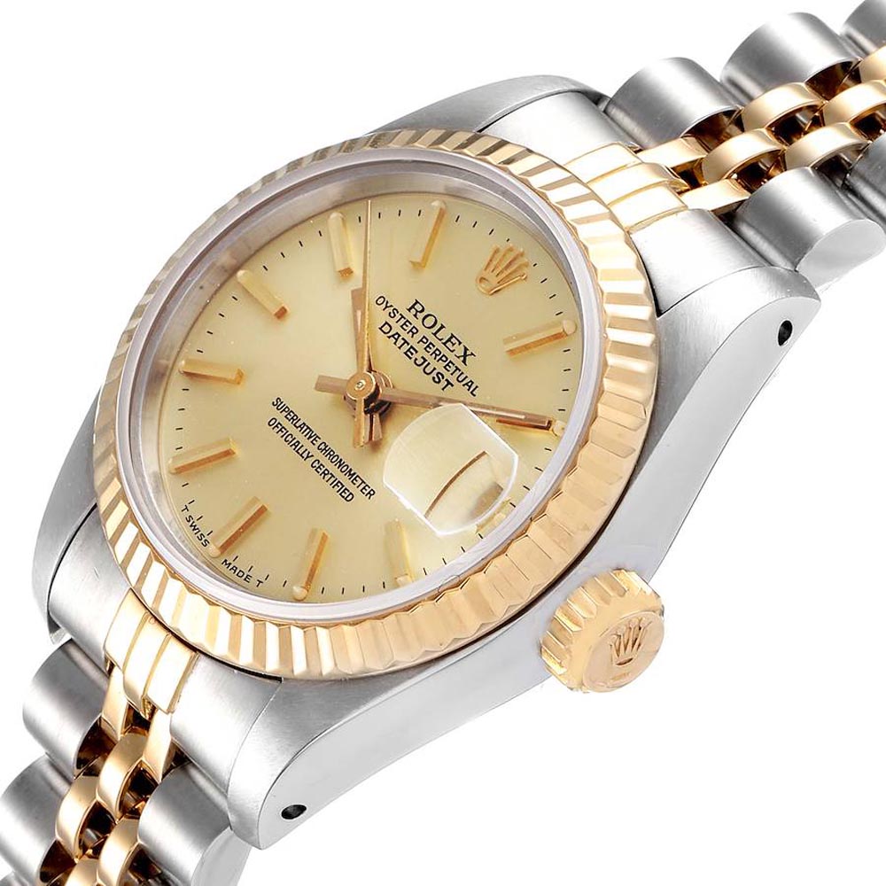 

Rolex Champagne 18K Yellow Gold And Stainless Steel Datejust 69173 Women's Wristwatch 26 MM
