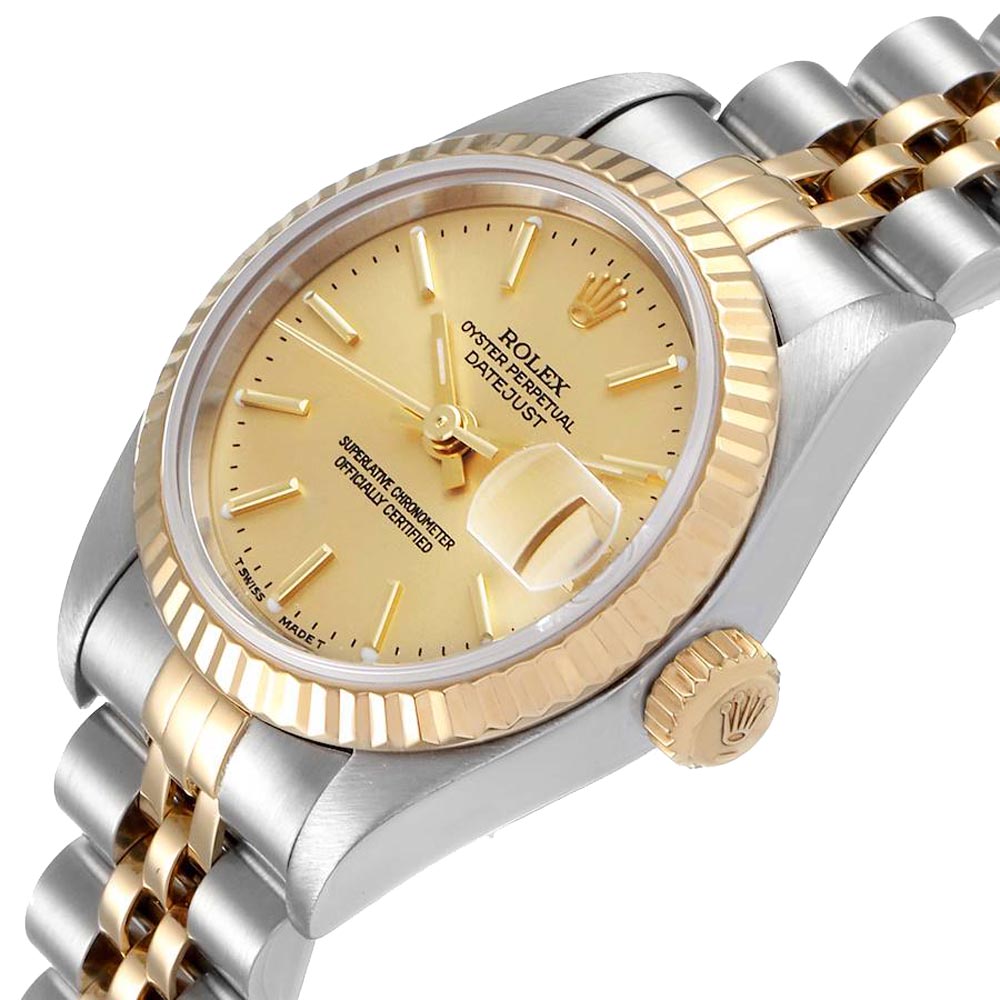 

Rolex Champagne 18K Yellow Gold And Stainless Steel Datejust 79173 Women's Wristwatch 26 MM