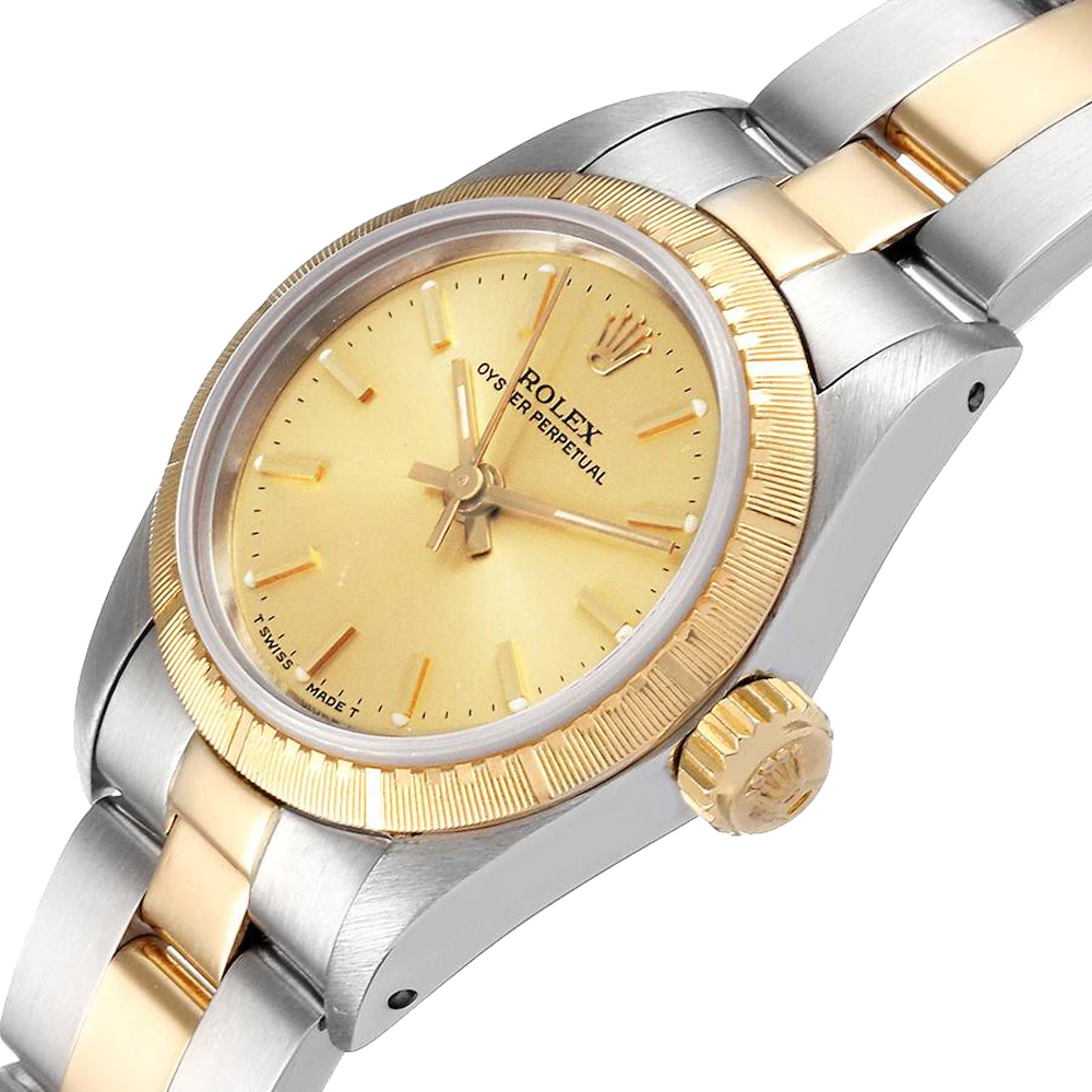 

Rolex Champagne 18K Yellow Gold And Stainless Steel Oyster Perpetual 67243 Women's Wristwatch 24 MM