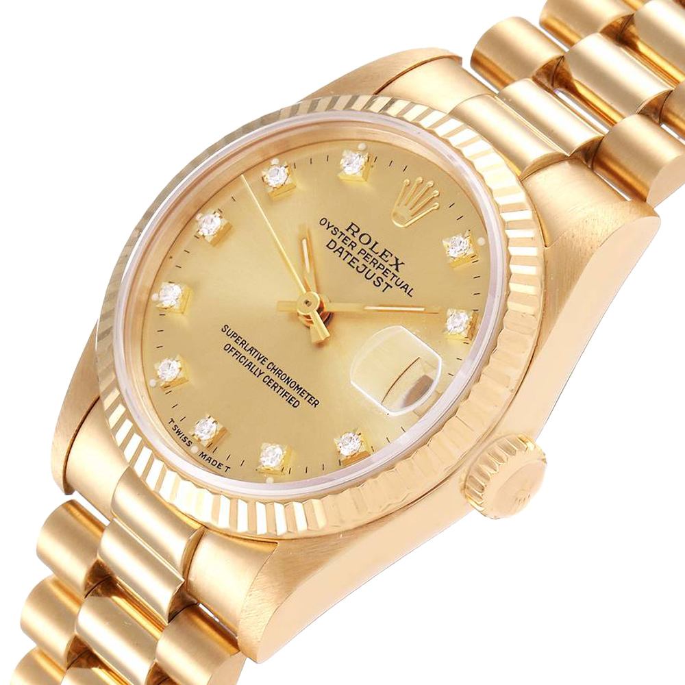 

Rolex Champagne Diamonds 18K Yellow Gold President Datejust 68278 Women's Wristwatch 31 MM
