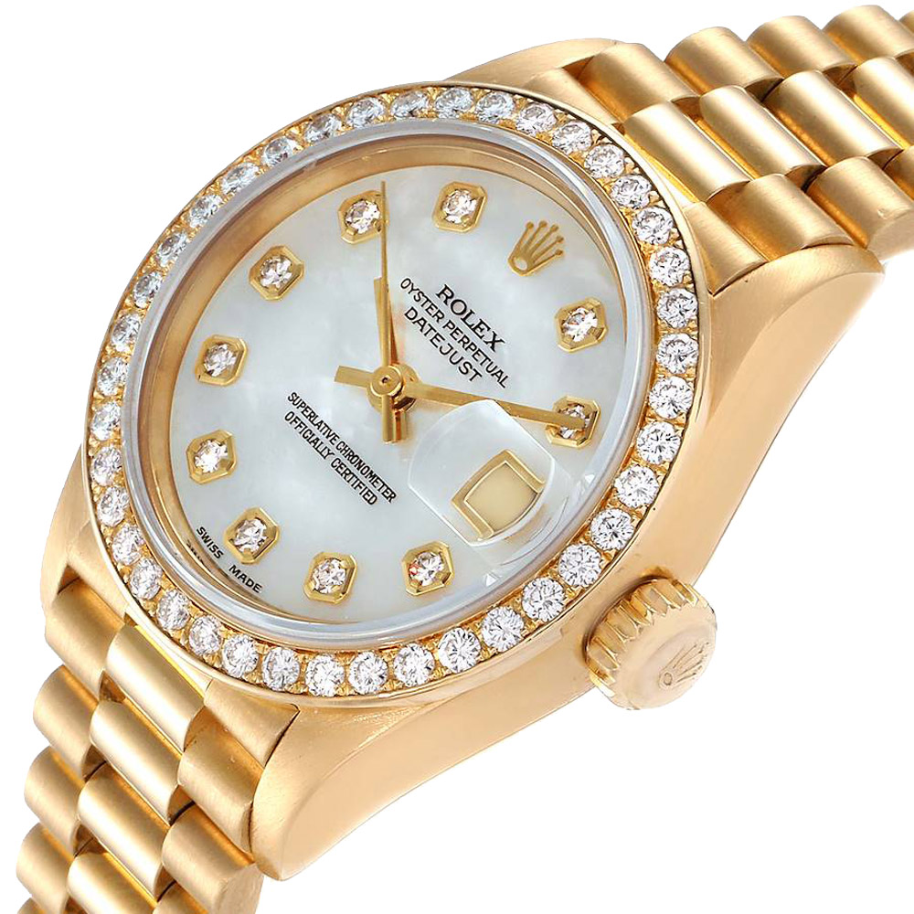 

Rolex MOP Diamonds 18k Yellow Gold President Datejust 79138 Women's Wristwatch 26 MM, White