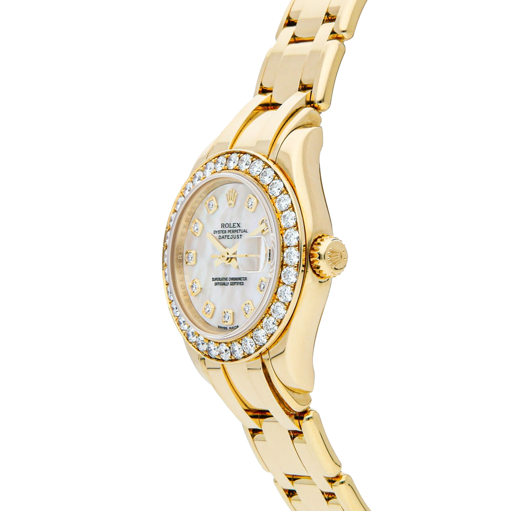 

Rolex MOP Diamonds 18K Yellow Gold Pearlmaster 80298 Women's Wristwatch 29 MM, White
