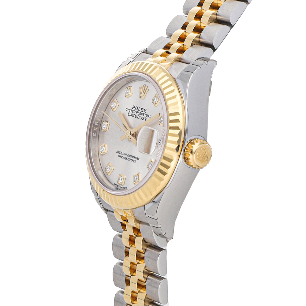 

Rolex Silver Diamonds 18K Yellow Gold And Stainless Steel Datejust 279173 Women's Wristwatch 28 MM