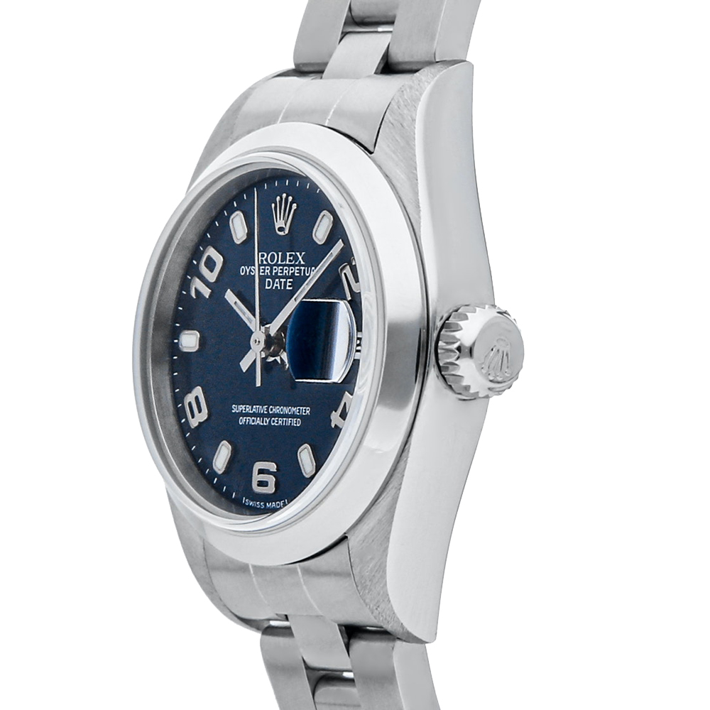 

Rolex Blue Stainless Steel Oyster Perpetual Date 79160 Women's Wristwatch 26 MM