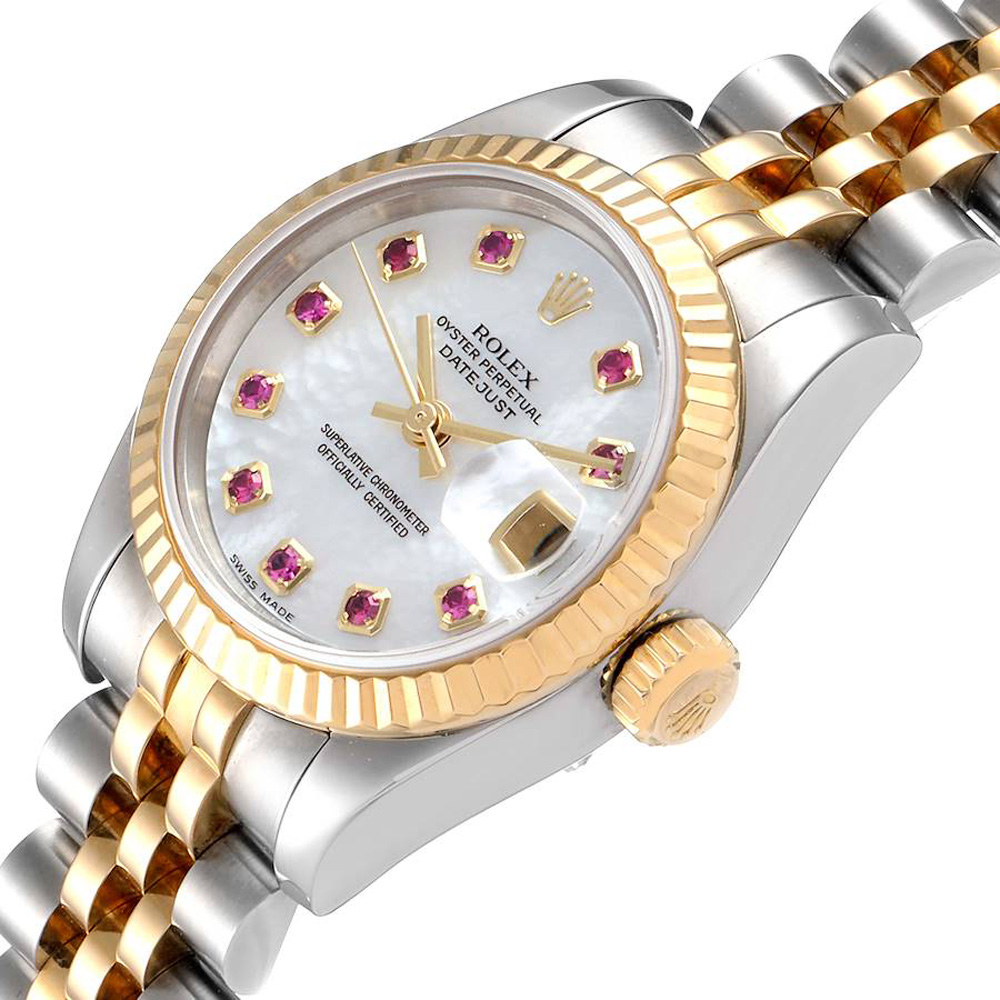 

Rolex MOP Ruby 18K Yellow Gold And Stainless Steel Datejust 179173 Women's Wristwatch 26 MM, White