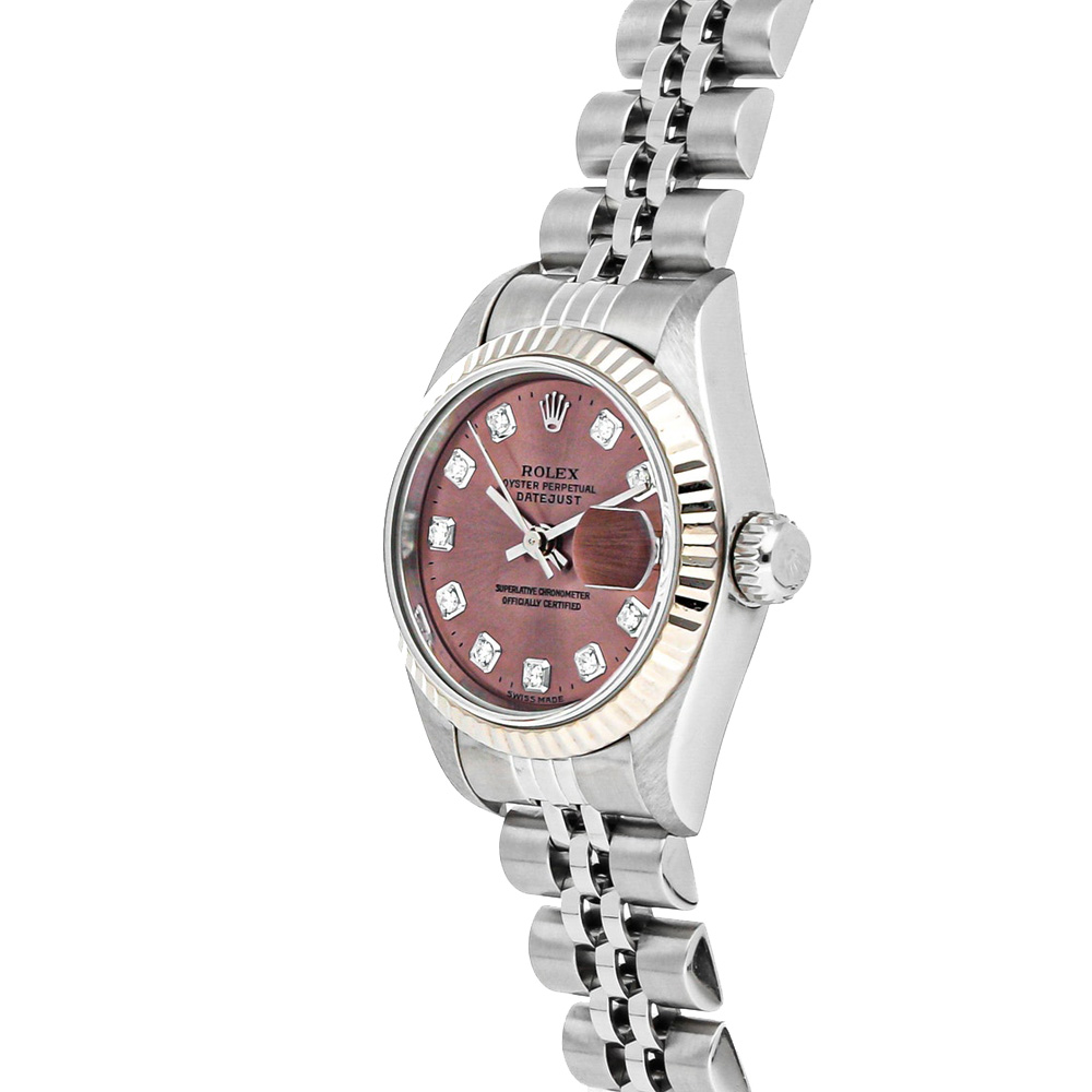 

Rolex Pink Diamonds 18K White Gold And Stainless Steel Datejust 79174 Women's Wristwatch 26 MM