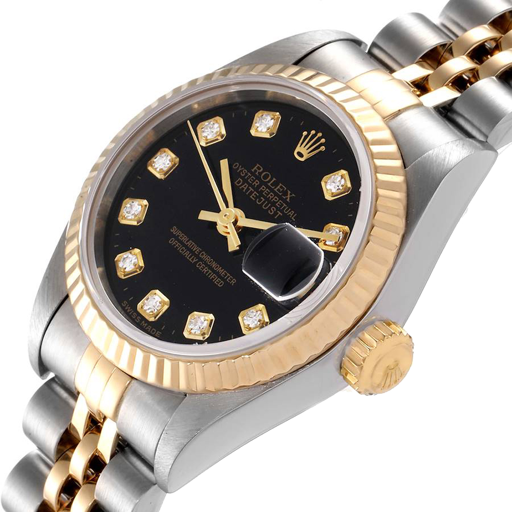 

Rolex Black Diamonds 18k Yellow Gold And Stainless Steel Datejust 79173 Women's Wristwatch 26 MM