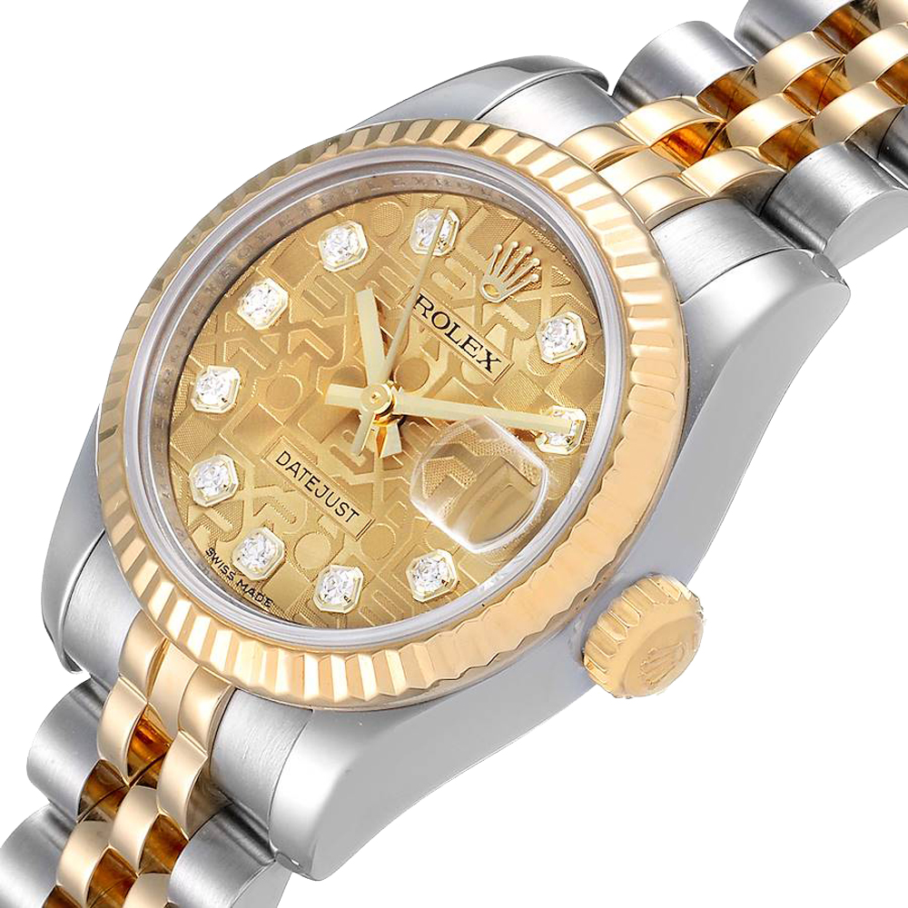 

Rolex Champagne Diamonds 18K Yellow Gold And Stainless Steel Datejust 179173 Women's Wristwatch 26 MM