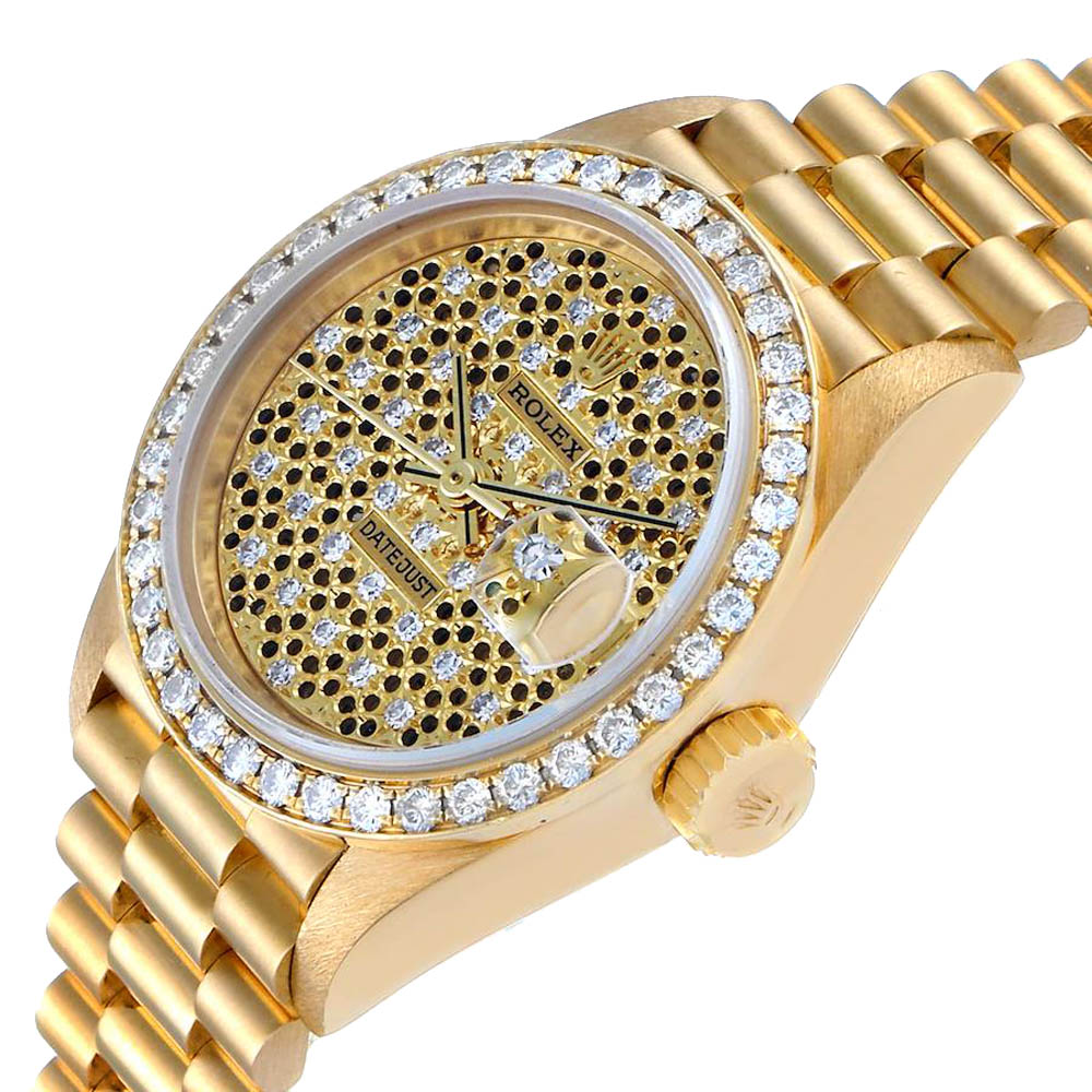 

Rolex Champagne Diamonds 18K Yellow Gold President Datejust 69138 Women's Wristwatch 26 MM