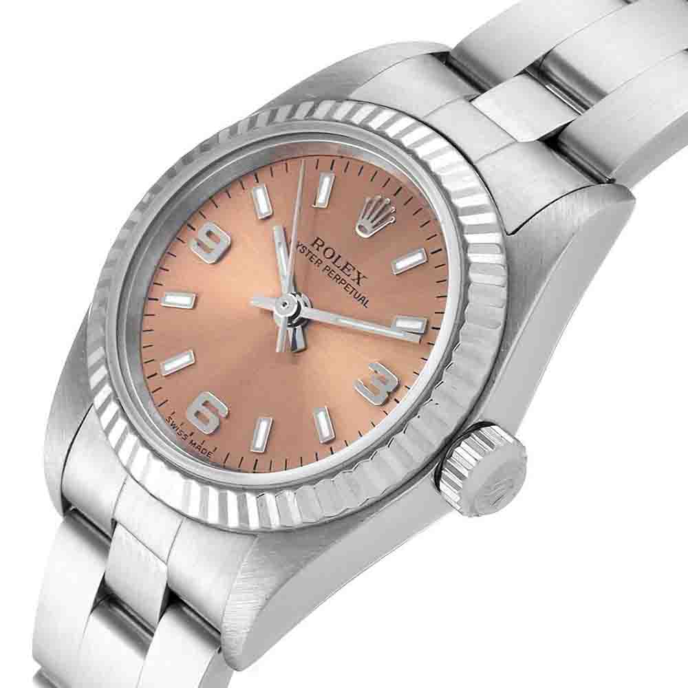 

Rolex Salmon Stainless Steel Oyster Perpetual 76094 Women's Wristwatch 24 MM, Pink