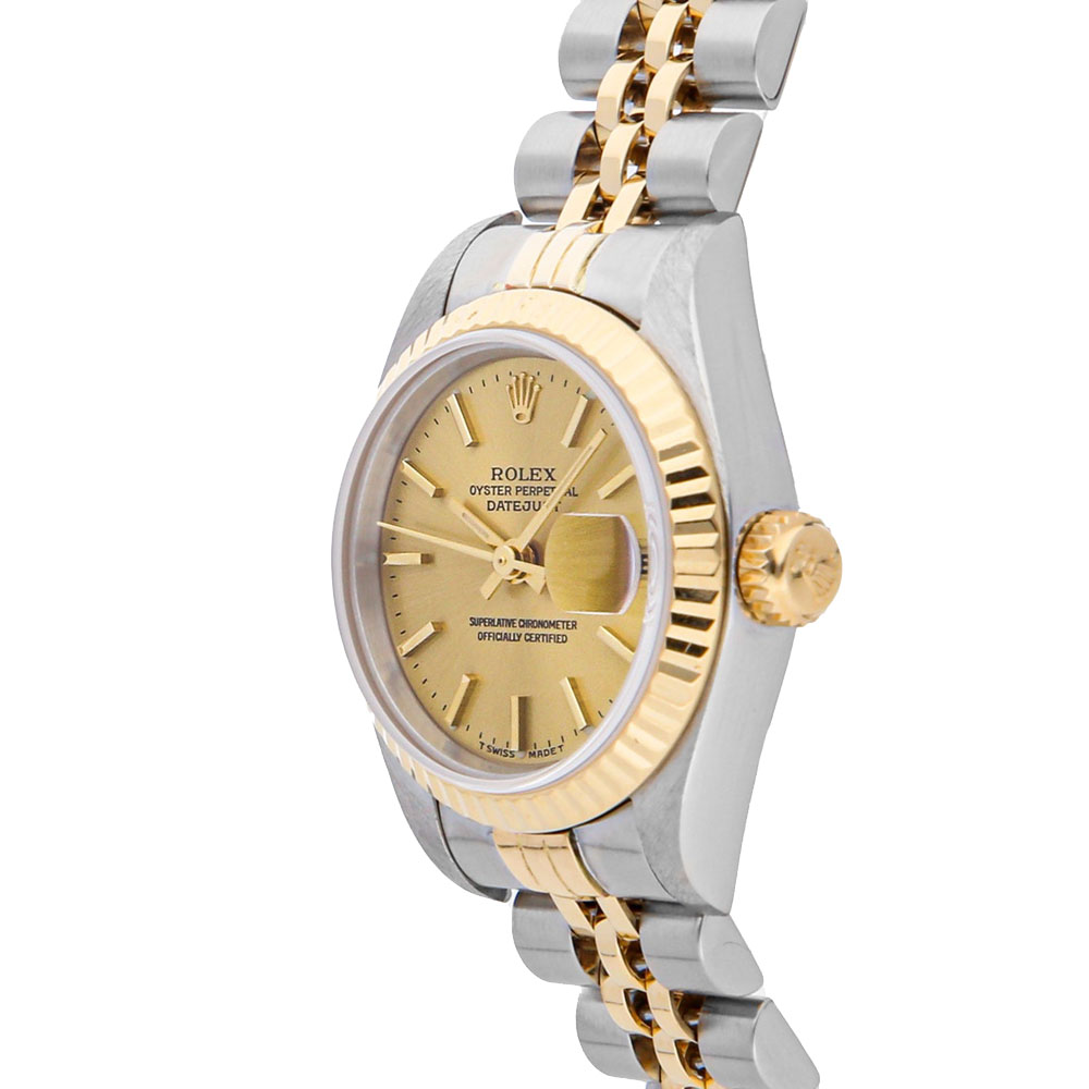 

Rolex Champagne 18K Yellow Gold And Stainless Steel Datejust 79173 Women's Wristwatch 26 MM