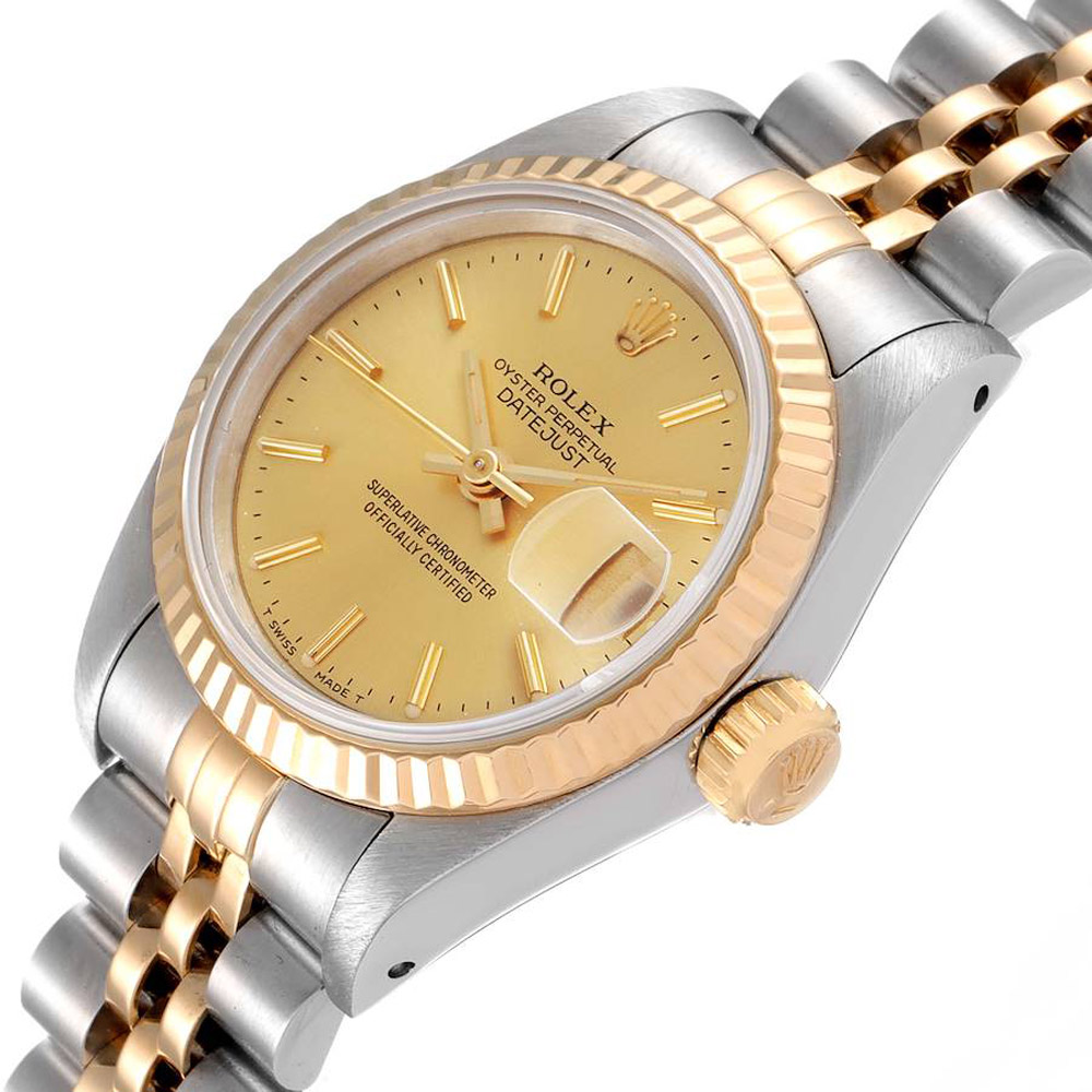 

Rolex Champagne 18K Yellow Gold And Stainless Steel Datejust 69173 Women's Wristwatch 26 MM