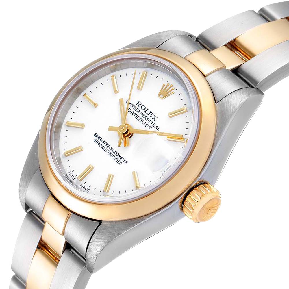 

Rolex White 18K Yellow Gold And Stainless Steel Datejust 79163 Women's Wristwatch 26 MM