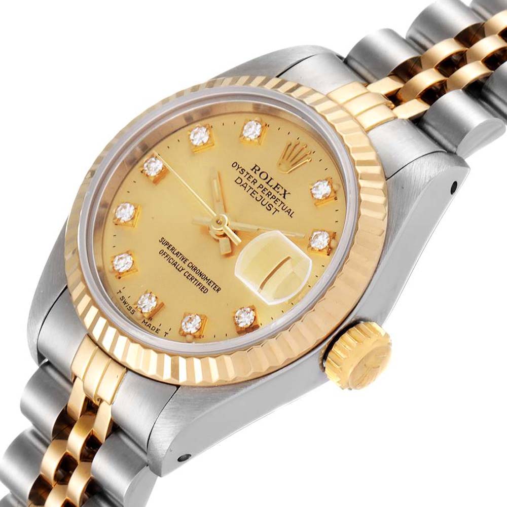 

Rolex Champagne Diamonds 18K Yellow Gold And Stainless Steel Datejust 69173 Women's Wristwatch 26 MM