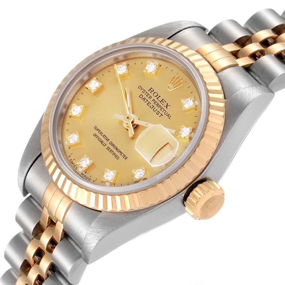 

Rolex Champagne Diamonds 18K Yellow Gold And Stainless Steel Datejust 69173 Women's Wristwatch 26 MM