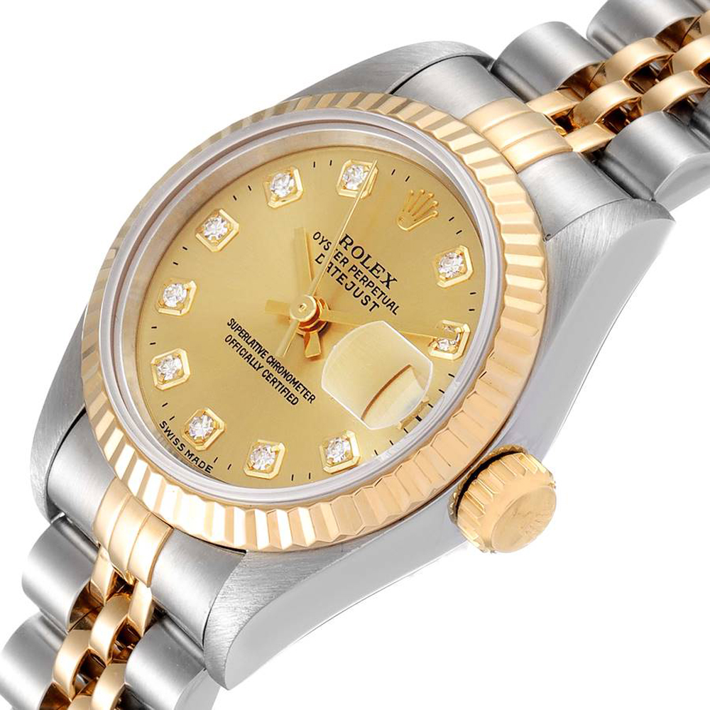 

Rolex Champagne Diamonds 18K Yellow Gold And Stainless Steel Datejust 69173 Women's Wristwatch 26 MM