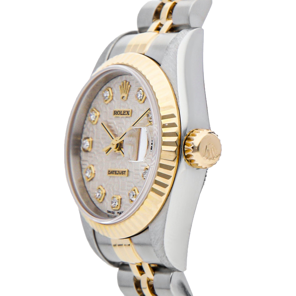 

Rolex Silver Diamonds 18K Yellow Gold And Stainless Steel Datejust 79173 Women's Wristwatch 26 MM