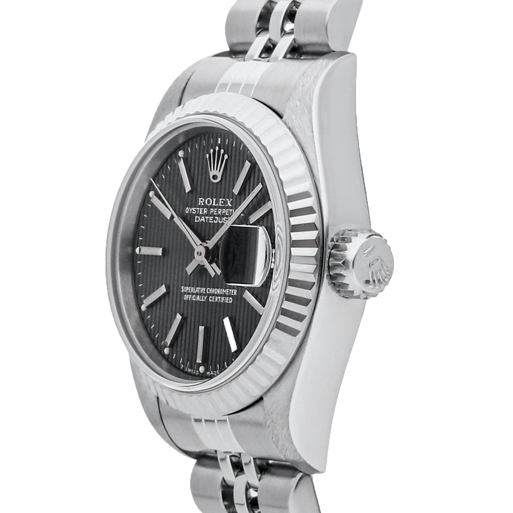 

Rolex Black 18K White Gold And Stainless Steel Datejust 69174 Women's Wristwatch 26 MM