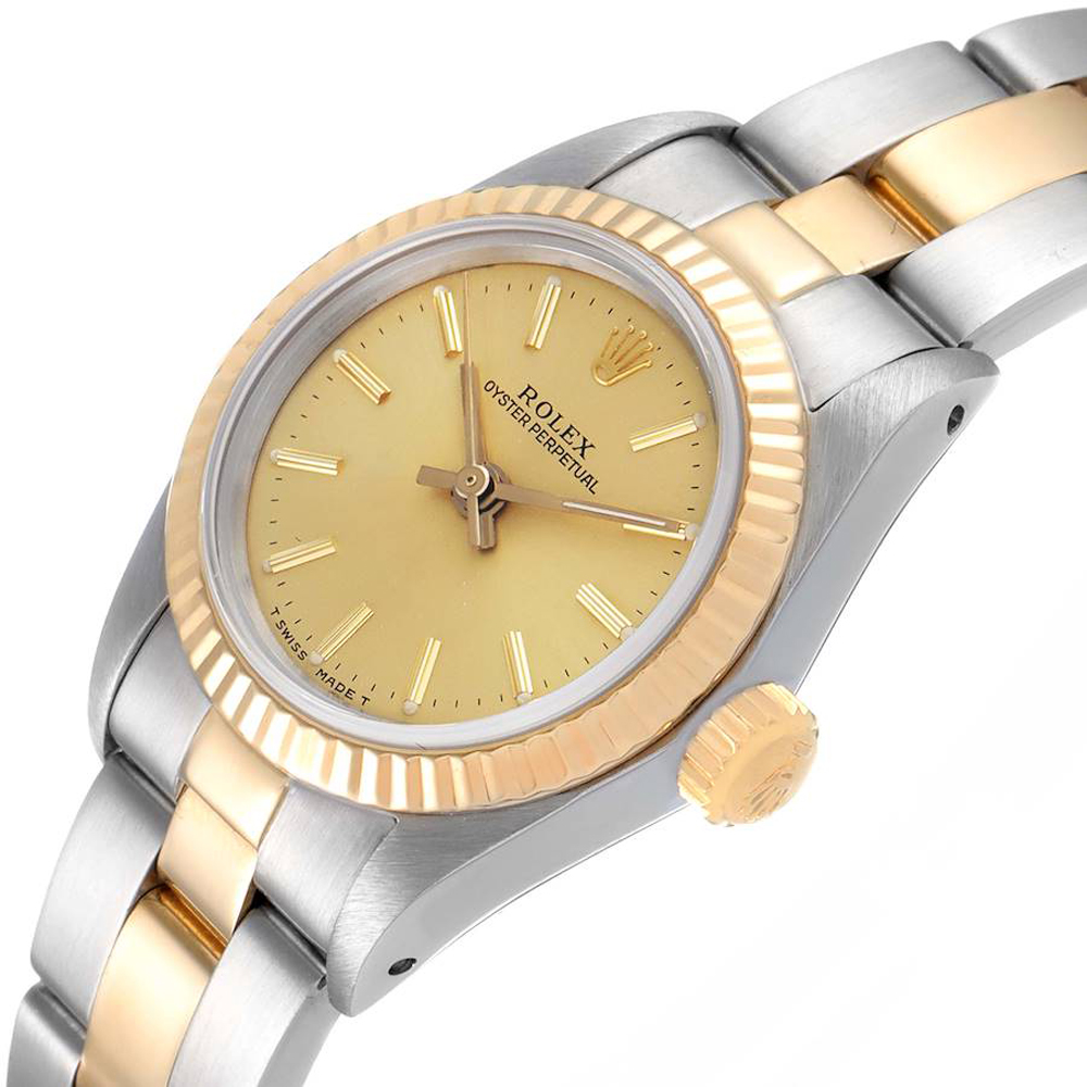 

Rolex Champagne 18K Yellow Gold And Stainless Steel Oyster Perpetual 67193 Women's Wristwatch 24 MM