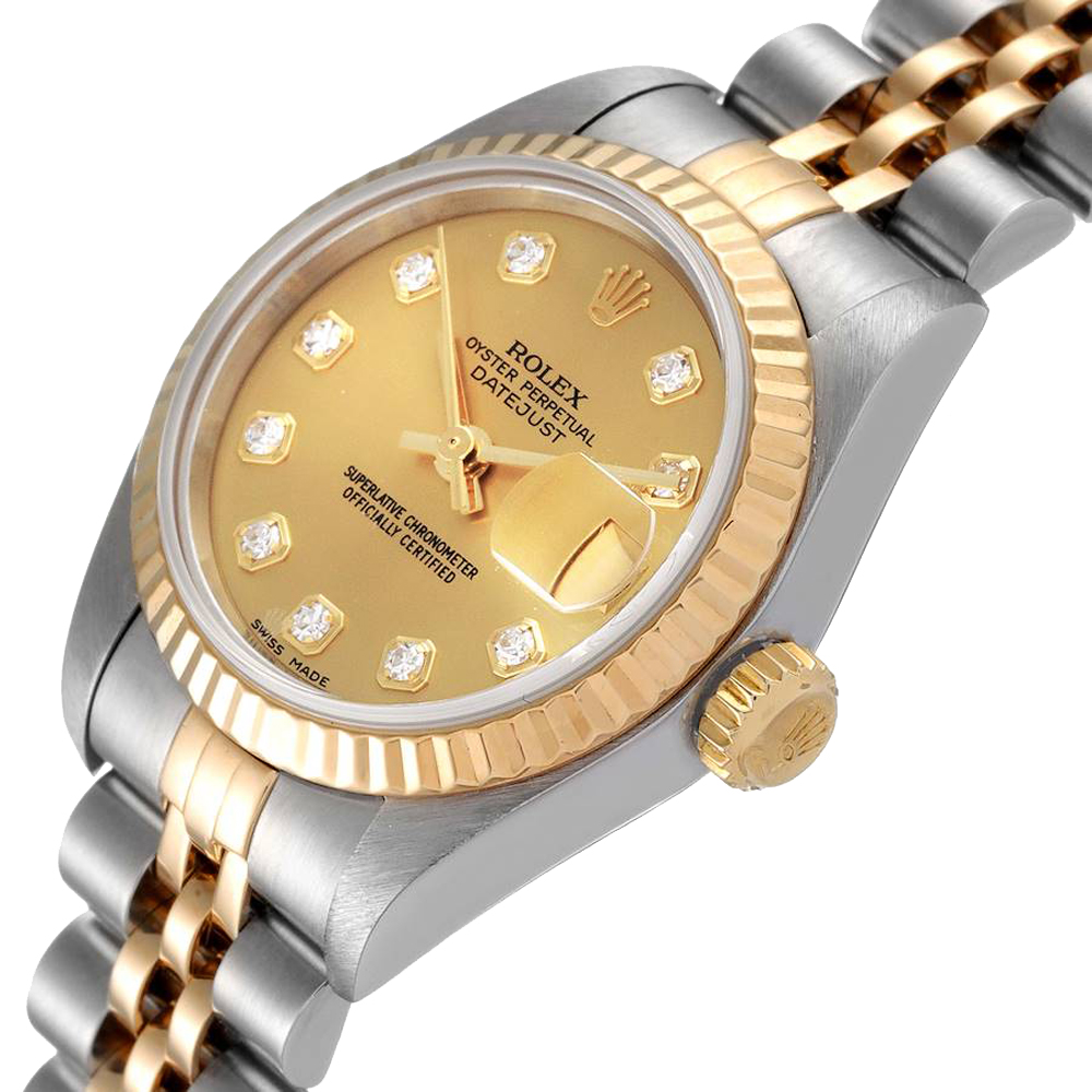 

Rolex Champagne Diamoonds 18K Yellow Gold And Stainless Steel Datejust 79173 Women's Wristwatch 26 MM