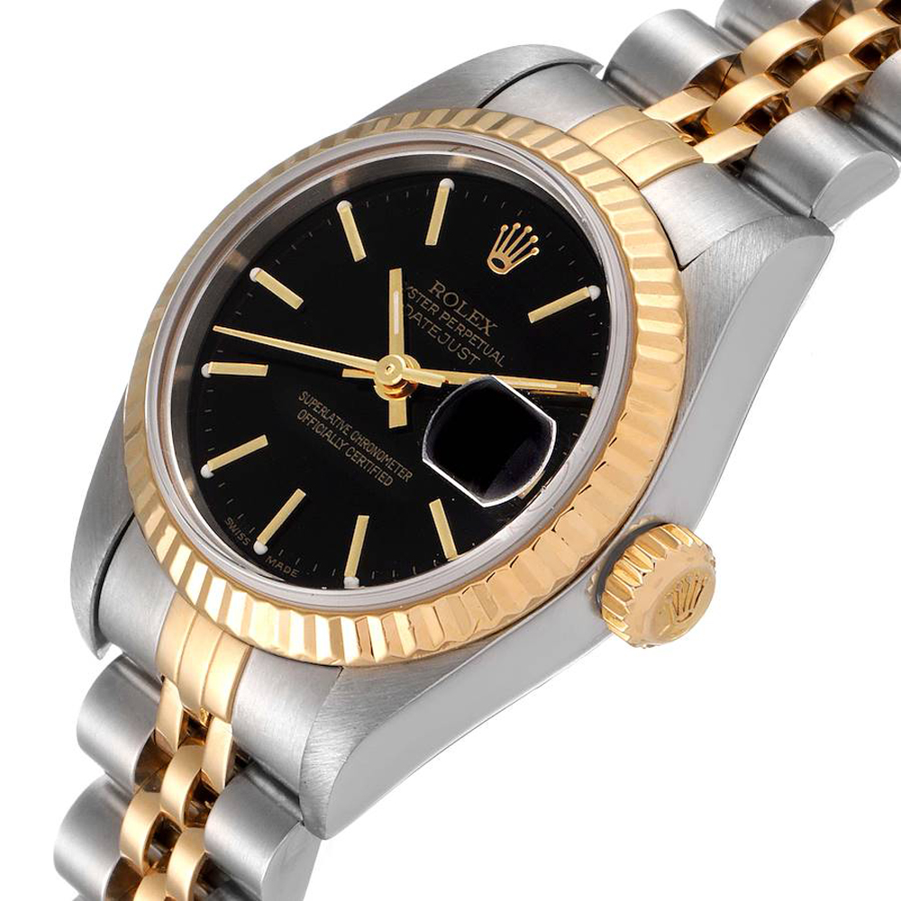 

Rolex Black 18K Yellow Gold And Stainless Steel Datejust 79173 Women's Wristwatch 26 MM