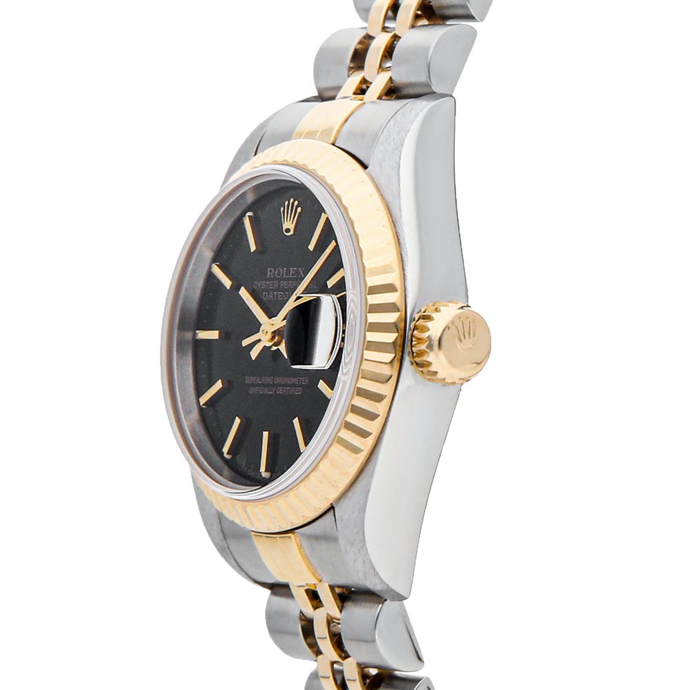 

Rolex Black 18K Yellow Gold And Stainless Steel Datejust 69173 Women's Wristwatch 26 MM
